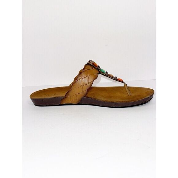 Clarks Thong Sandals Brown Vegan Leather Jewels Boho Western Aztec Coral Braid 8 - Picture 9 of 16